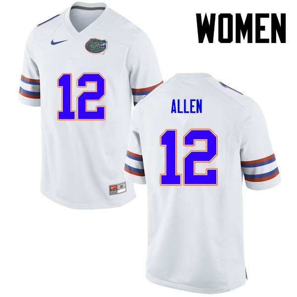 Women Florida Gators #12 Jake Allen College Football Jerseys-White